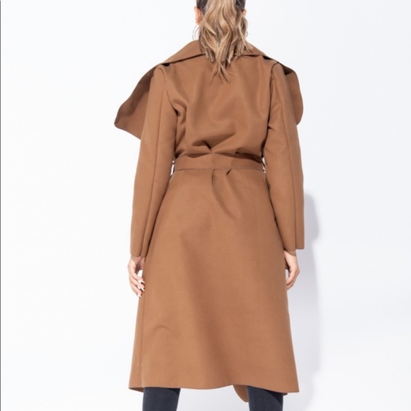 Brown Maxi Oversized Belted Waterfall Coat - Picture 4 of 9